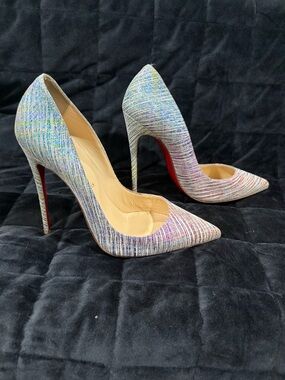 Christian Louboutin Pigalle Follies Unicorn Tweed Pointed Stiletto Pumps Sz 39
